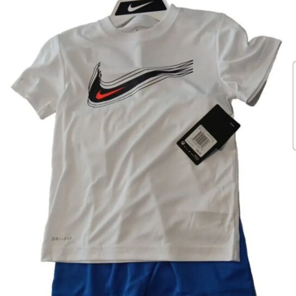 Nike Baby Dri-FIT T-Shirt & Shorts Set - White & Blue - Sporty Comfort